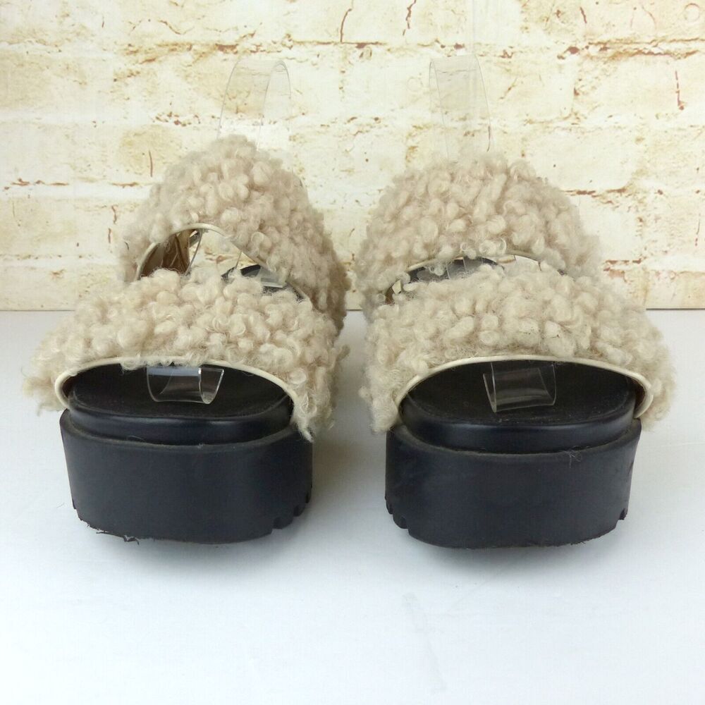 Urban Outfitters Sandal Womens 7 Beige Lexi Faux Sherpa Straps Platform Gorpcore - Picture 5 of 14